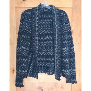 Forte 100% Cashmere Herringbone SMALL‎ Cardigan Blue Brown Grandma Grannycore S